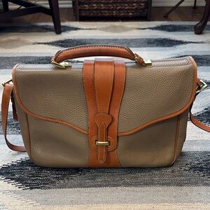 Vintage Dooney & Bourke Brown and Tan Leather Messenger Bag